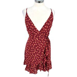 Wishlist Apparel Floral Wrap Dress Adjustable Straps Ruffled Hem Size Small